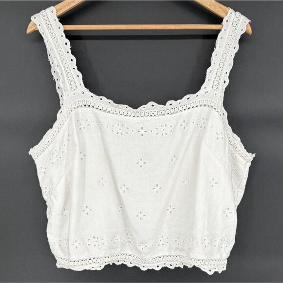 Abercrombie & Fitch Tops - Abercrombie & Fitch Women's Eyelet Bohemian Crop Top XL White Linen Blend